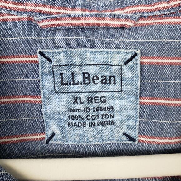 LL Bean Button Down Shirt Mens XL Blue Red Stripe Cotton Classic Light 52x31 - Picture 8 of 11